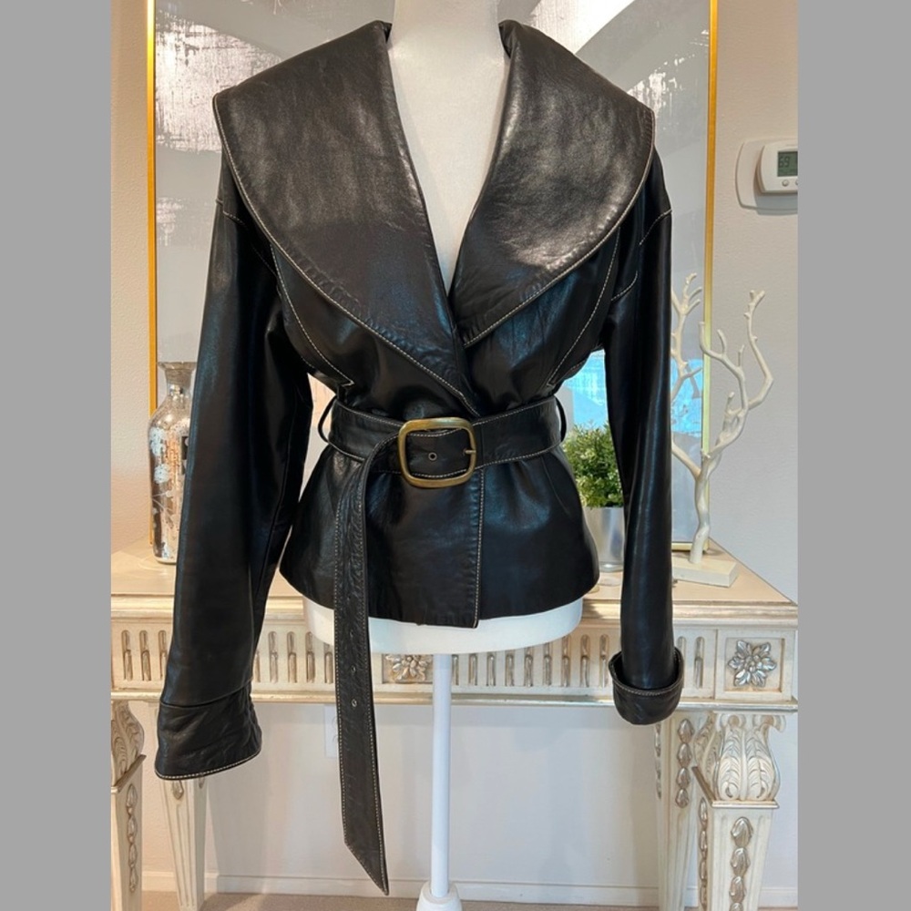 Black Leather Belted Jacket